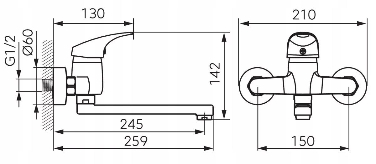 FERRO Bateria zlewozmywakowa FERRO ONE ścienna, chrom