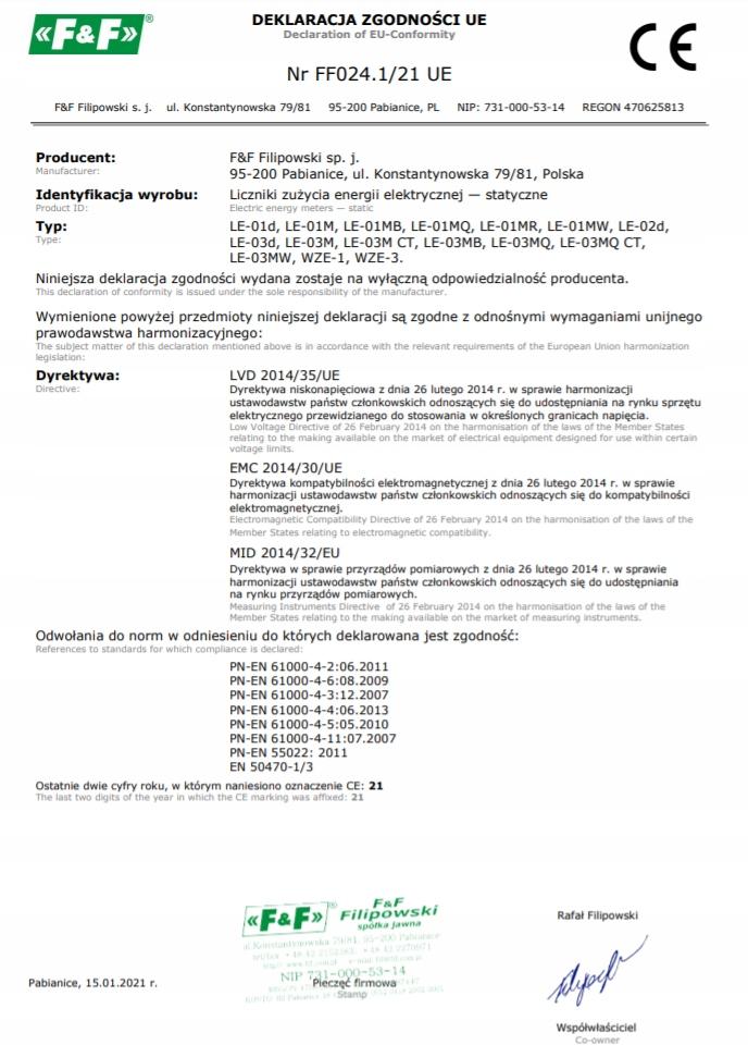 F&F Trójfazowy licznik zużycia energii 80a, mid WZE-3