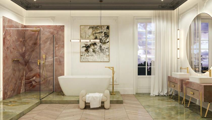 DEANTE Bateria wannowa wolnostojąca z zestawem prysznicowym Alpinia, złoty