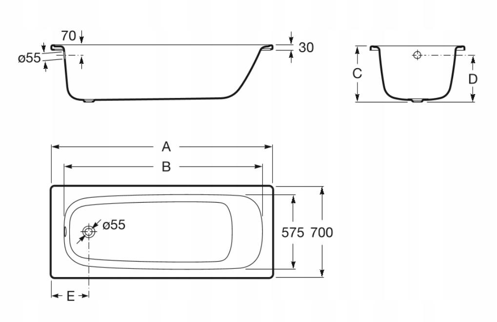 Wanna ROCACONTESA Prostokąt. Emaliowana150x70 (B/nóg met.)
