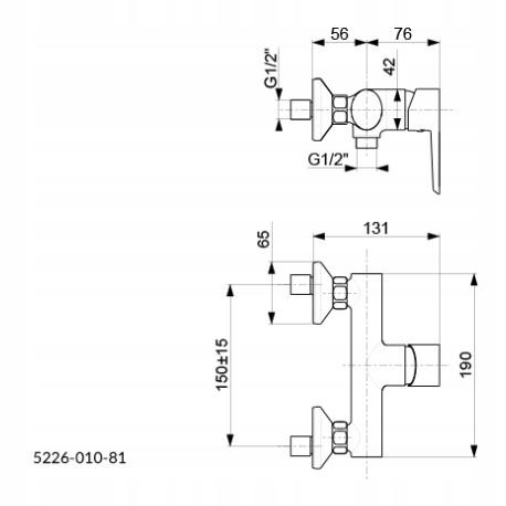 Bateria natryskowa ścienna ARMATURA KRAKÓW SELEN 1-uchwyt. 2-otworowa chrom