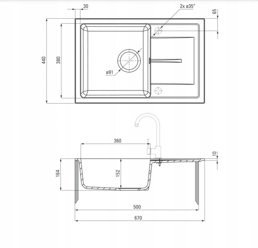 DEANTE Zlewozmywak granitowy 1-komorowy z ociekaczem Leda, grafit