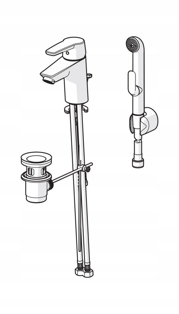 ORAS Bateria umywalkowa Saga z rączką prysznica Bidetta i zaworem spust