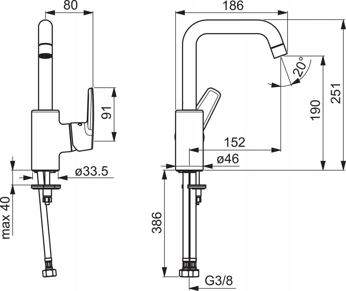 ORAS Bateria umywalkowa Saga z wysoką obrotową wylewką bez zaw spustowego