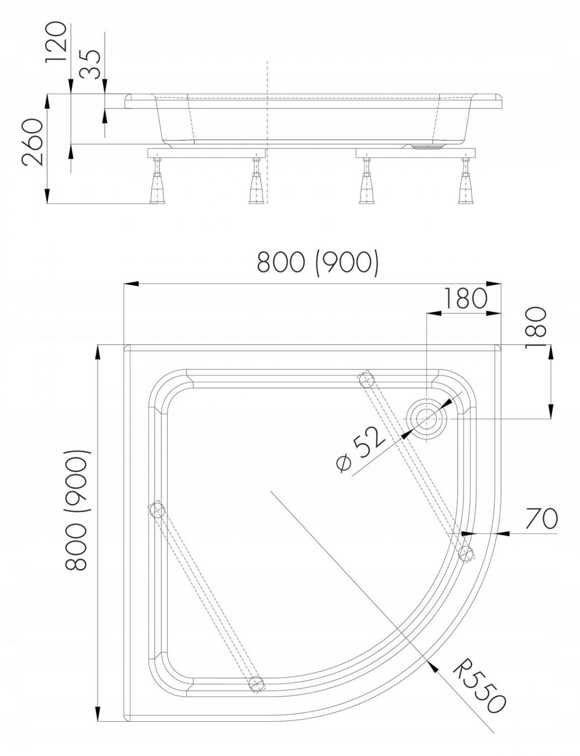 SCHEDPOL Brodzik kompozytowy Stabilsound Plus Etrusco 80x80x3 cm kwadratowy