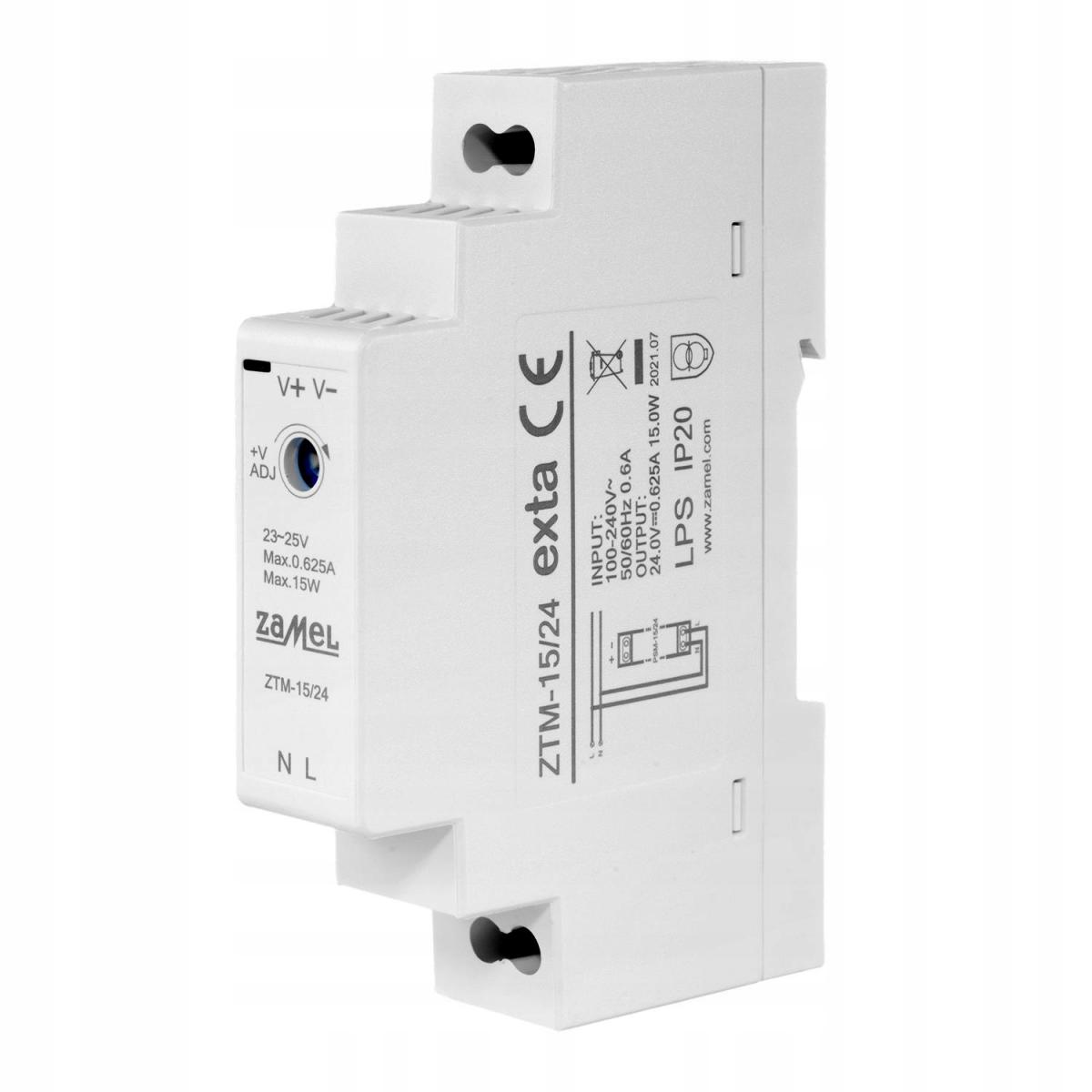 Zasilacz impulsowy montowany na szynie TH-35 (DIN), 15W, 24V DC ZTM-15/24