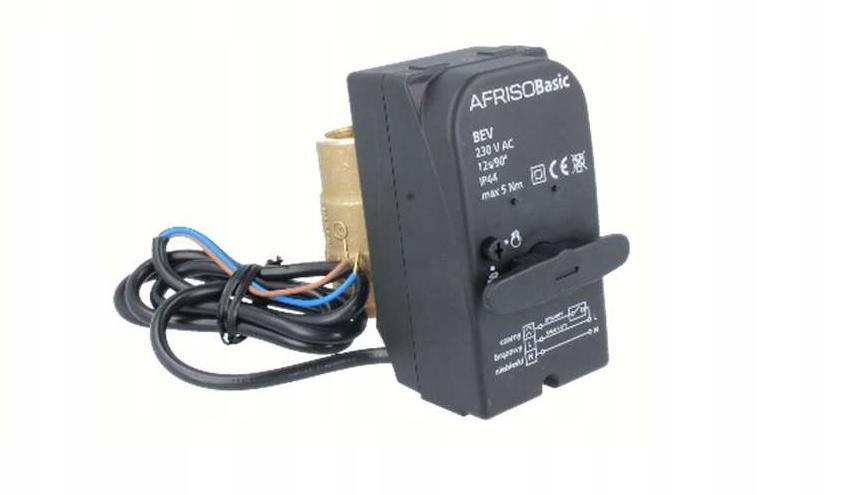 AFRISO 2-drogowy zawór kulowy z siłownikiem BEV DN25 Rp1 Kvs 60 m3/h 230 V