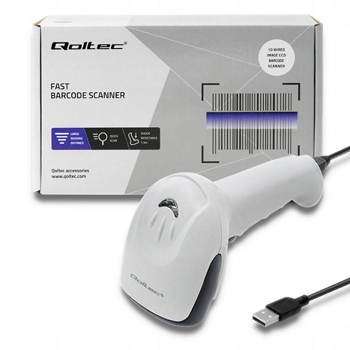 QOLTEC Laserowy czytnik kodów kreskowych 1D, CCD, USB, Biały, 50865