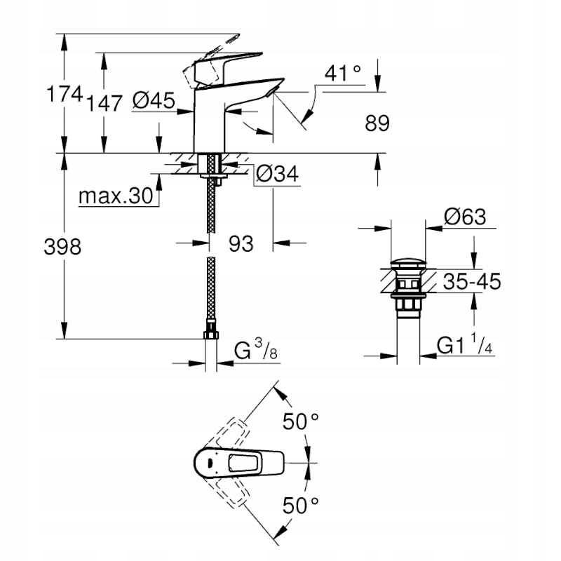 Bateria umywalkowa stojąca GROHE BauLoop 1-uchwyt. 1-otworowa DN 15 chrom