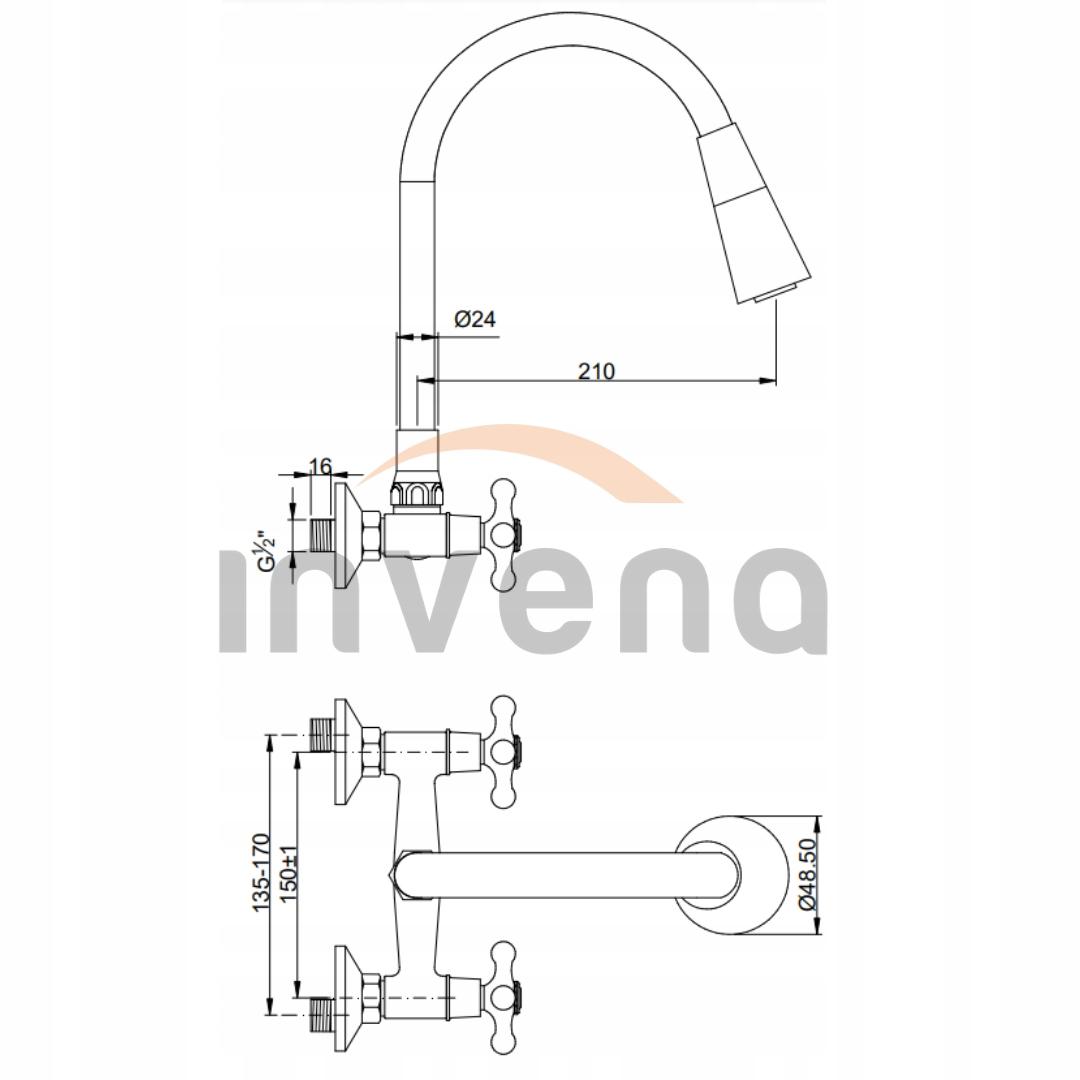 INVENA BATERIA ŚCIENNA ROMA Z ELASTYCZNĄ WYLEWKĄ, KOLOR BEŻOWY