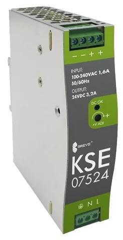 Zasilacz impulsowy KSE 07524M 230/ 24VDC 3,2A 76,8W na szynę DIN, Uzas: 96-