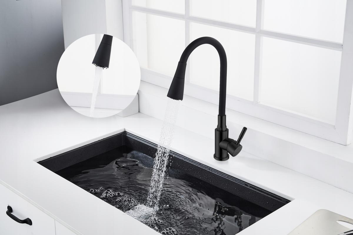 INVENA BATERIA ZLEWOZMYWAKOWA GABI Z RUCHOMĄ 2F WYLEWKĄ, CZARNA