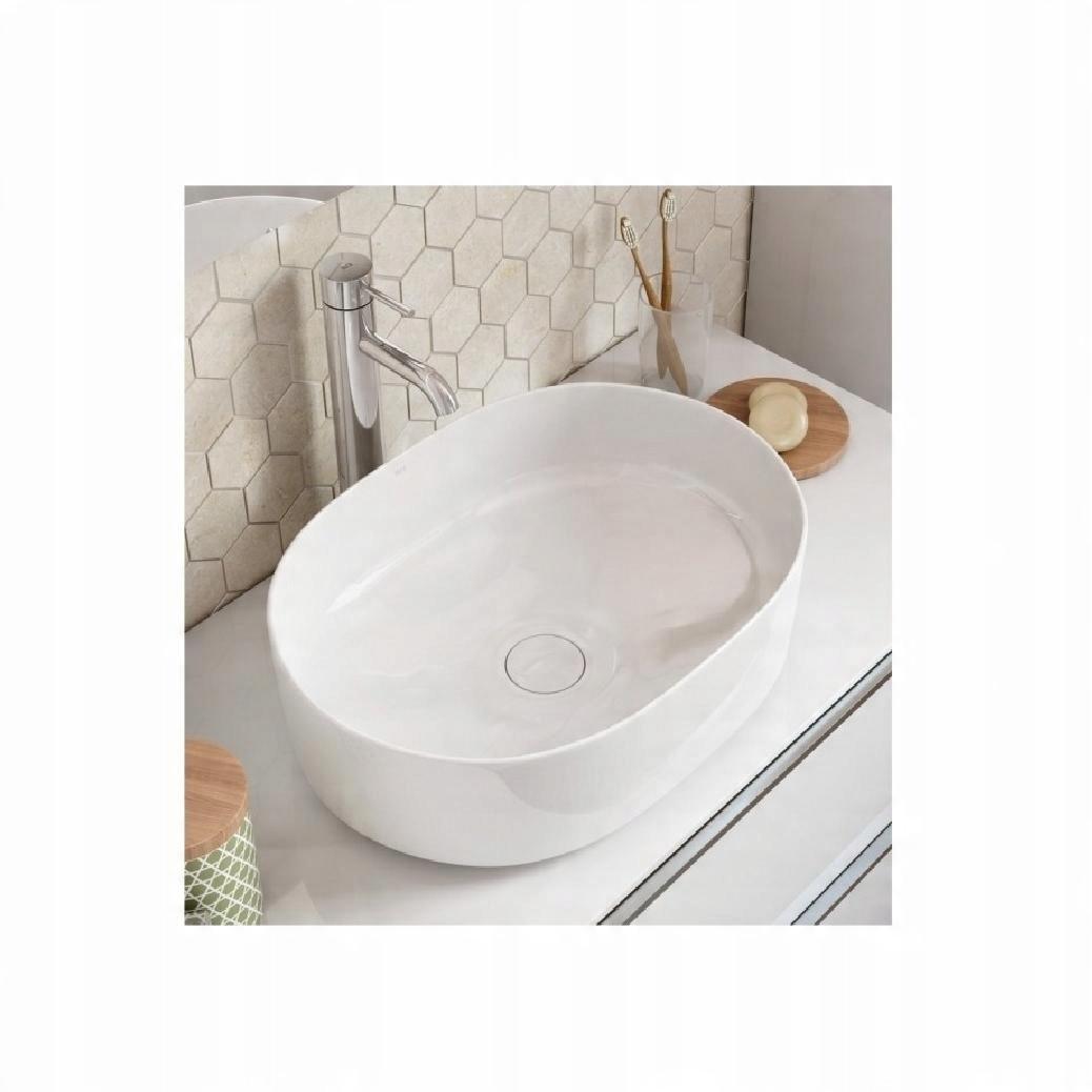 Umywalka nablatowa INSPIRA ROUND 50x37cm, b/otw., b/przel. Biały ROCA