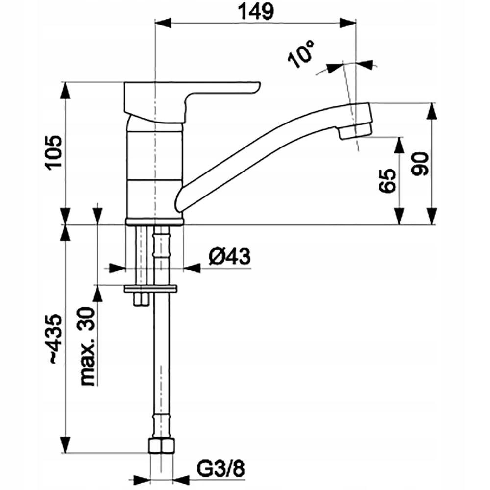 Bateria umywalkowa stojąca ARMATURA KRAKÓW JASPIS 1otw. mosiądz chrom obrot