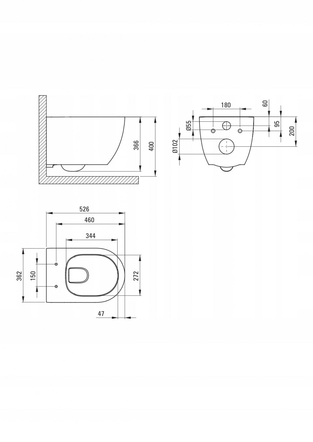DEANTE Miska WC wisząca bezkolierzowa Round + deska