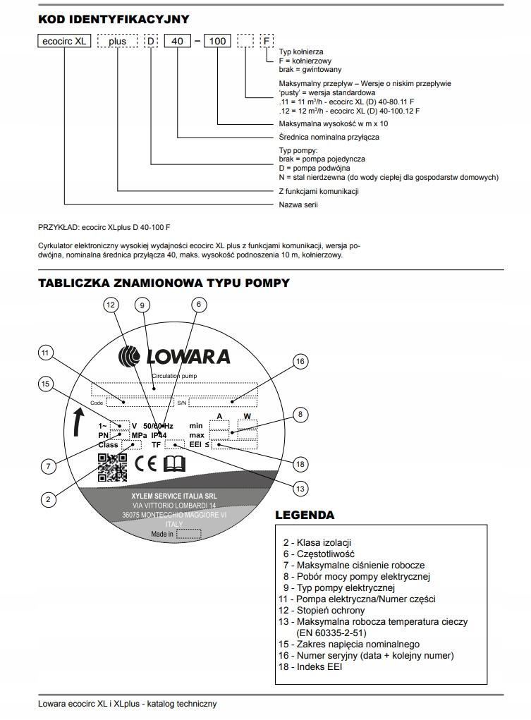 Pompa cyrkulacyjna z kołnierzem LOWARA ECOCIRC XL 50-120F 280mm 230V 48h