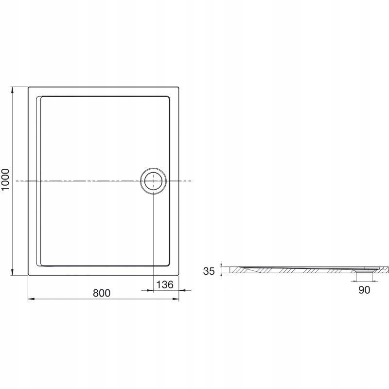 Brodzik konglomeratowy STONEX prostokąt 80x100x3.5 cm ROCA AERON zaw syfon
