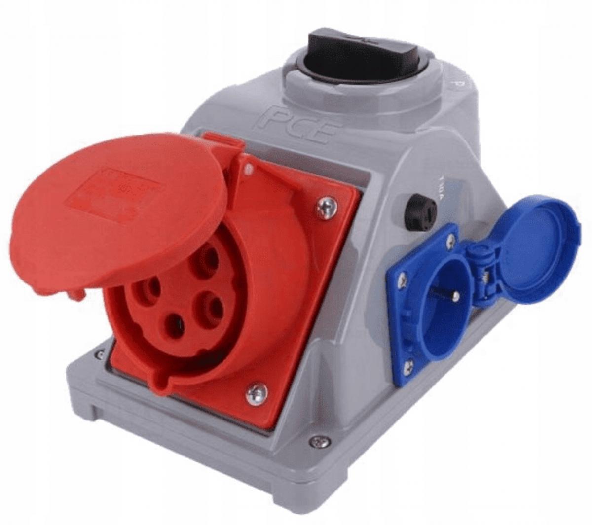 Gniazdo stałe z wyłącznikiem typ Combo-Pol 32A 400V 3P+Z+N, gniazdo 230V,