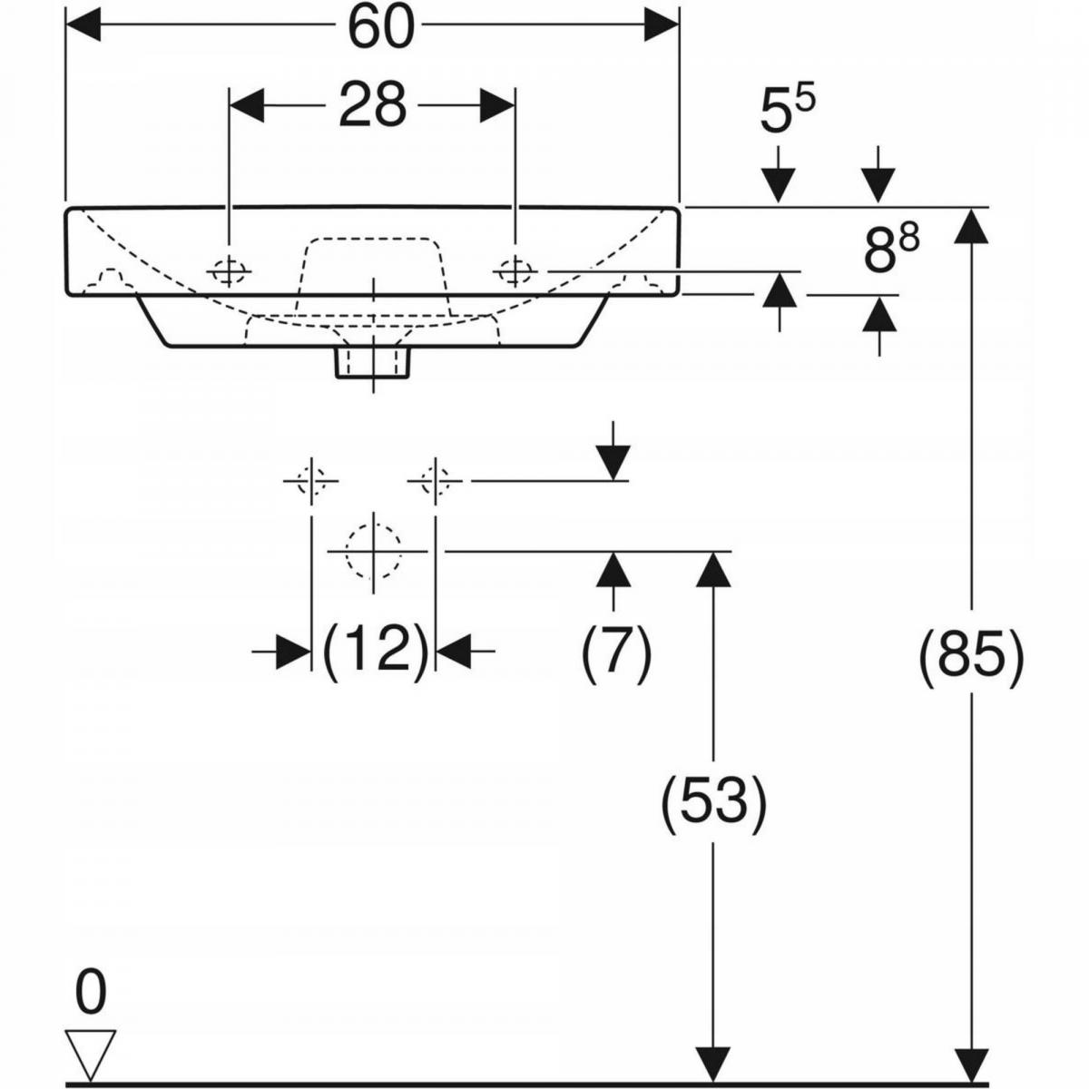 Umywalka Smyle Square B60 cm, H16.5 cm, T48 cm, z przelewem, z otworem na b