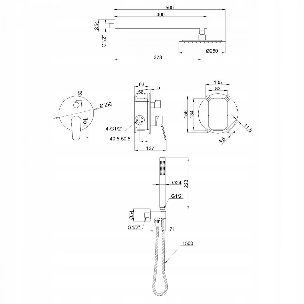 INVENA ZESTAW PODTYNKOWY Z BATERIĄ PODTYNKOWĄ 2F ALONIA INVENA TREND, CHROM