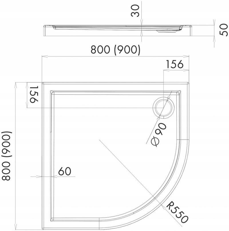 ONNLINE Brodzik akrylowy Onnline 90x90x5 cm R55 półokrągły