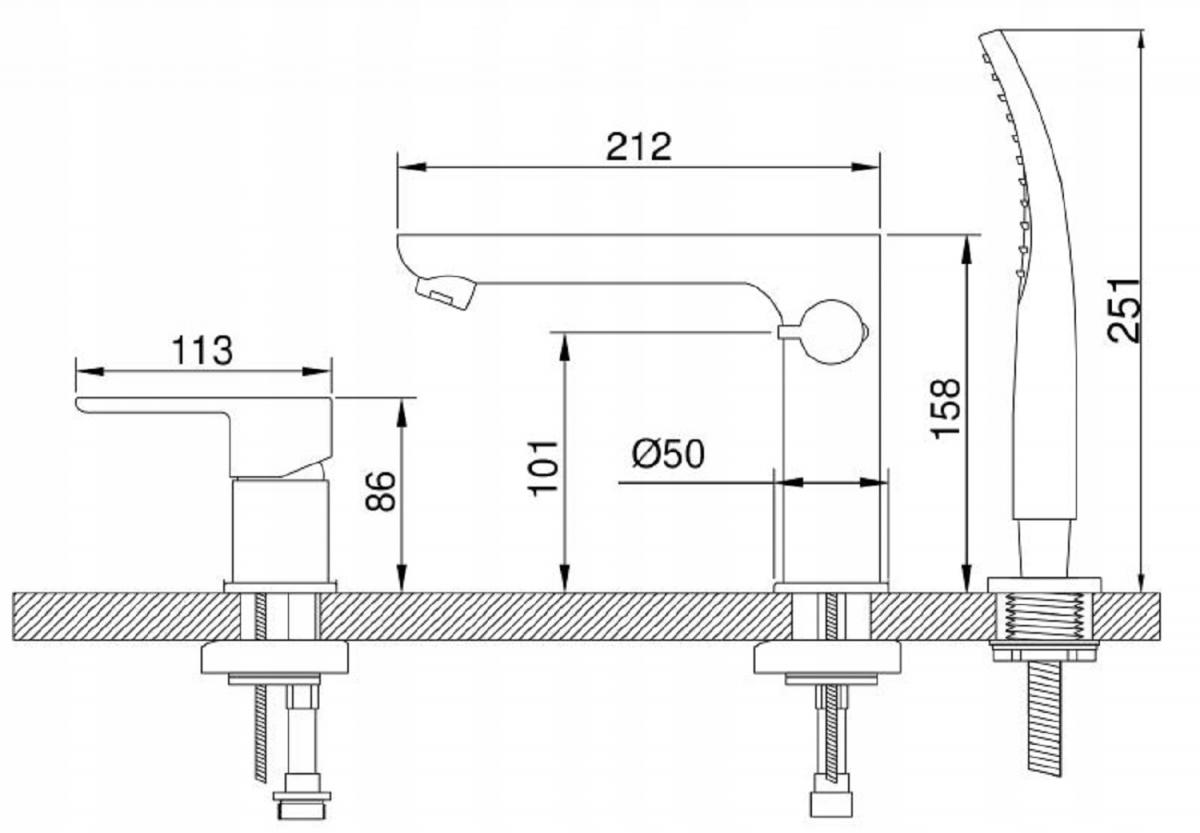 INVENA BATERIA WANNOWA 3-OTWOROWA SIROS CHROM