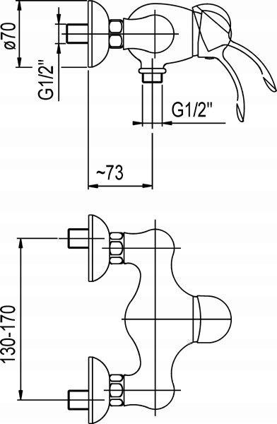 Bateria wannowa ścienna ARMATURA KRAKÓW MOZA 1-uchwyt. 2-otworowa czarna