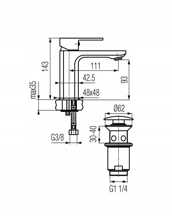 Bateria umywalkowa Valvex Loft Gold stojąca ze spustem click-clack