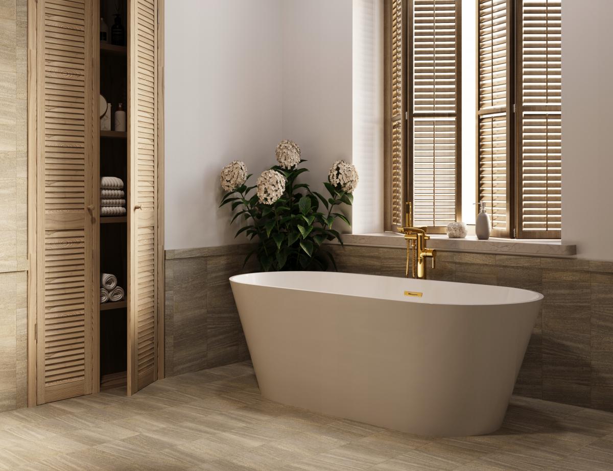 INVENA WANNA WOLNOSTOJĄCA 170 CM LIMNOS Z SYFONEM ZŁOTY