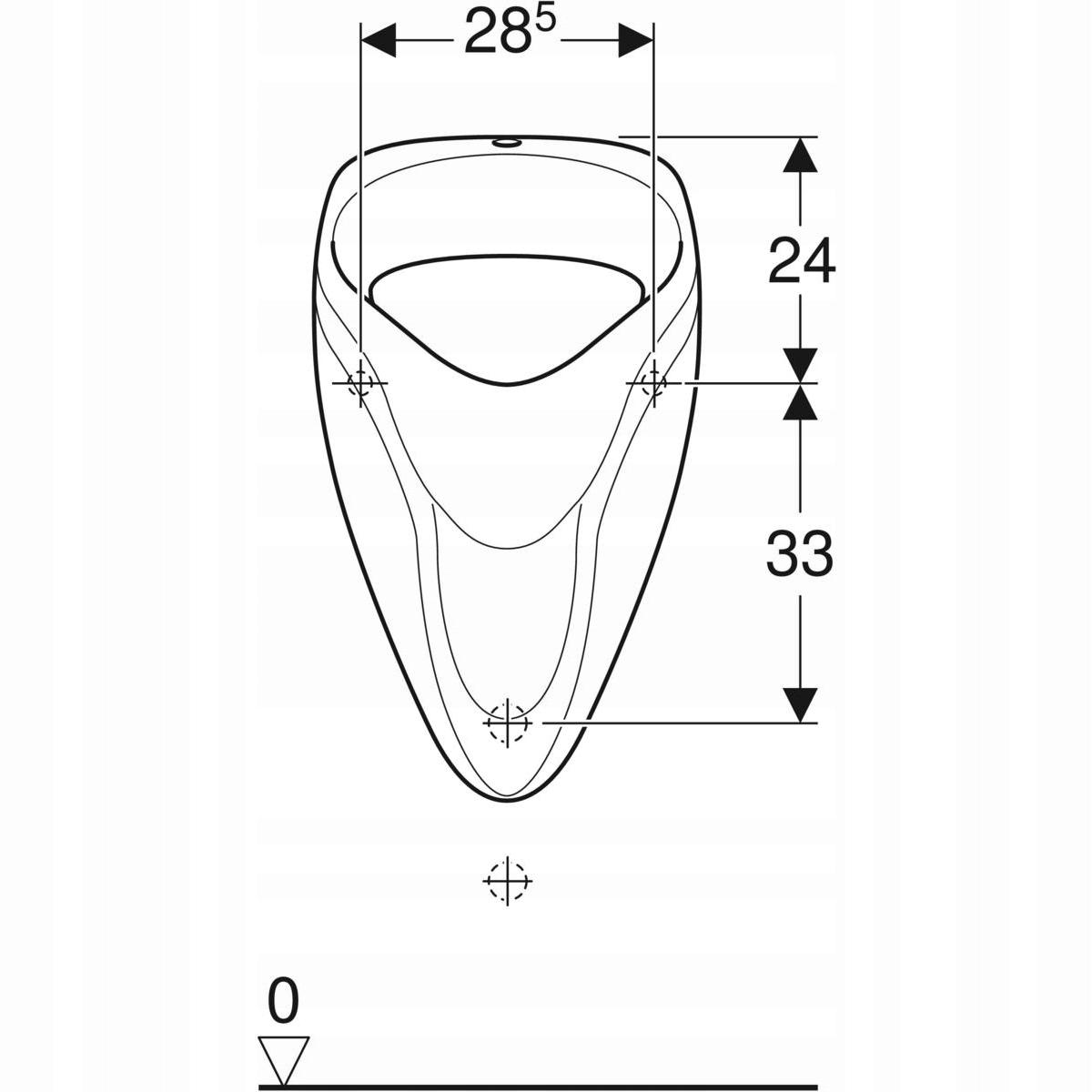 Pisuar Alex, B38 cm, H64.5 cm, T35 cm, dopływ u góry, odpływ do tyłu