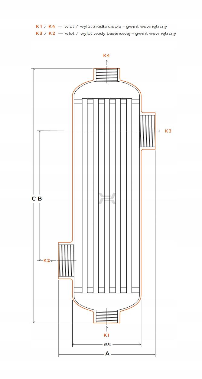 Wymiennik HEXONIC płaszczowo-rurowy basenowy B500 48h