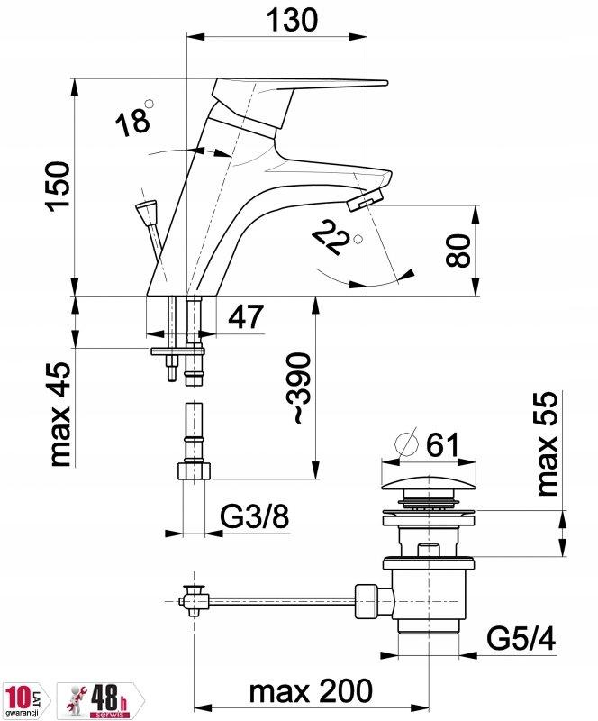 Bateria umywalkowa stojąca bezdotyk ARMATURA KRAKÓW SAMBA NEW 1-otw. chrom