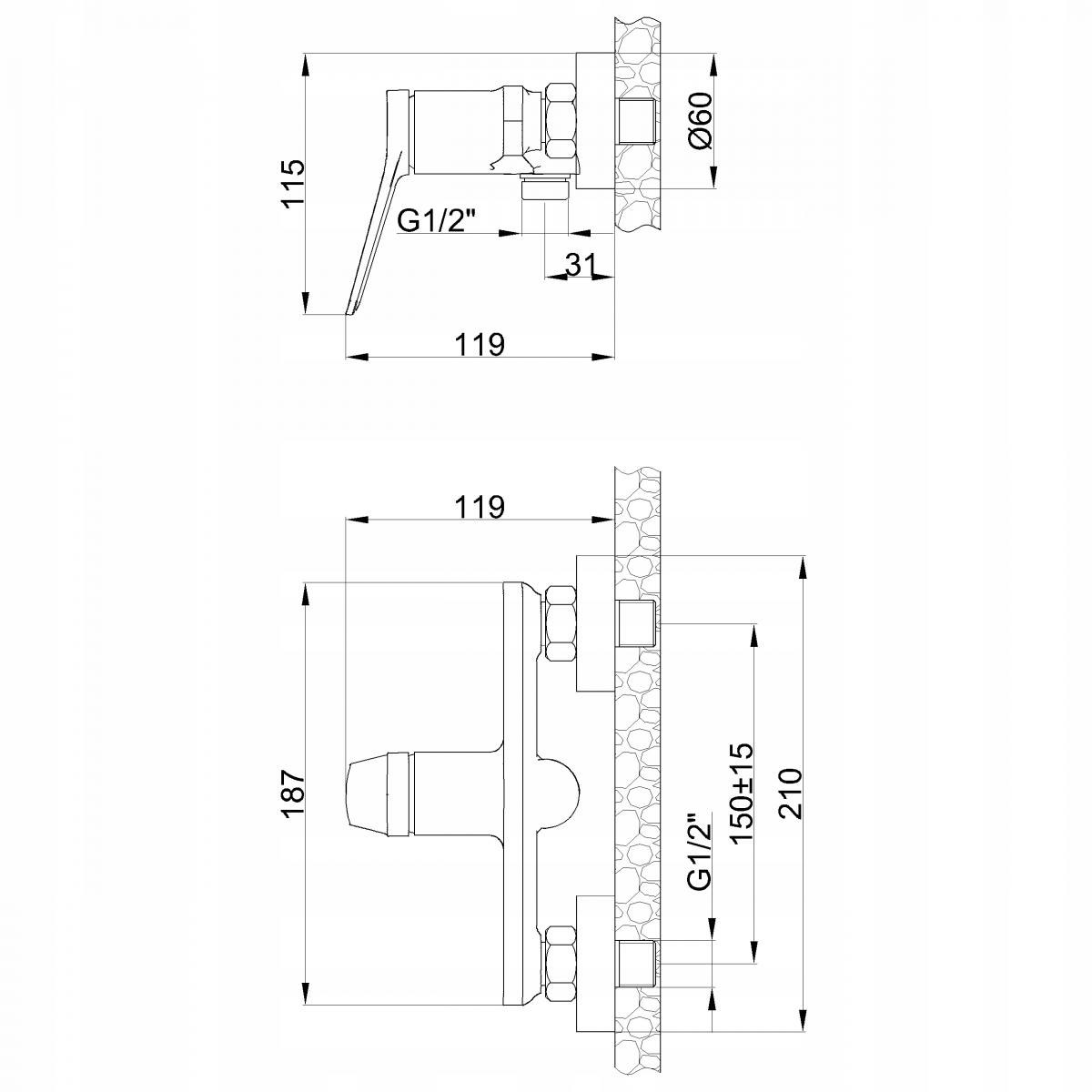 INVENA BATERIA NATRYSKOWA ALONIA INVENA TREND Z ZESTAWEM NATR CZARNY POŁYSK