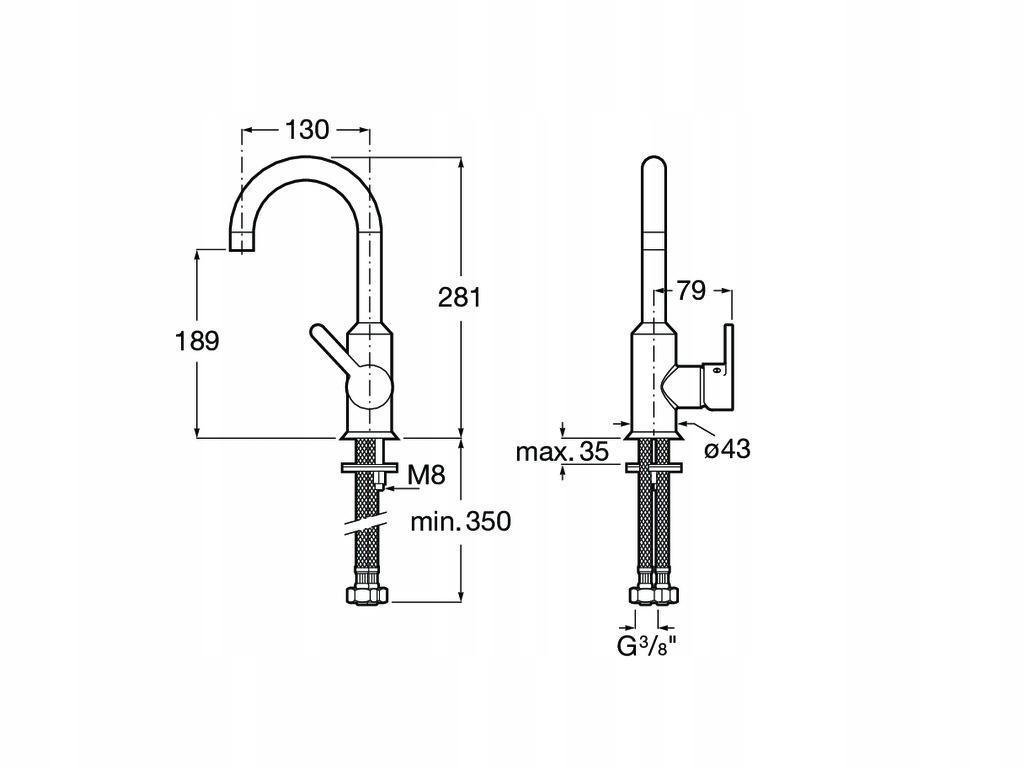 Bateria umywalkowa wysoka ROCA CARMEN 2-uchwytowa 1-otworowa mosiężna chrom