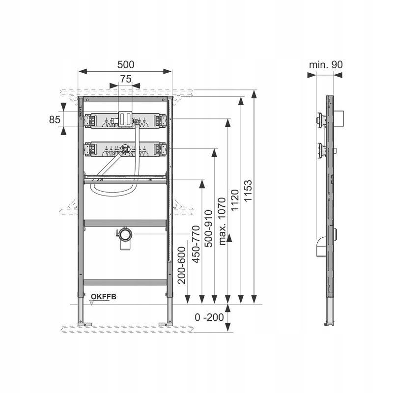 Stelaż do pisuaru podtynkowy TECE TECEprofil 500 x 90 x 1120 mm