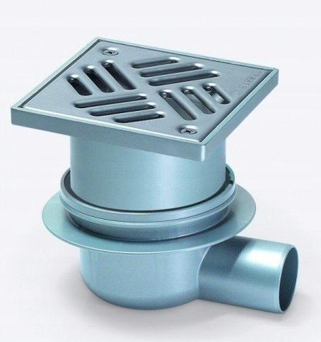 Wpust Classic DN50 odpływ boczny z przykręcaną kratką nierdzewną 138x138