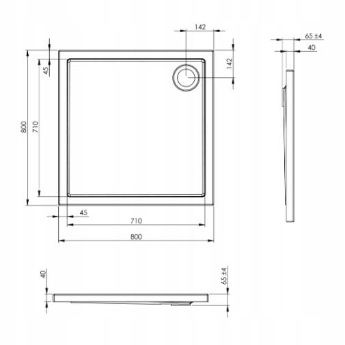 Brodzik akrylowy kwadratowy 80x80x4 cm ROCA GRANADA SQUARE FLAT