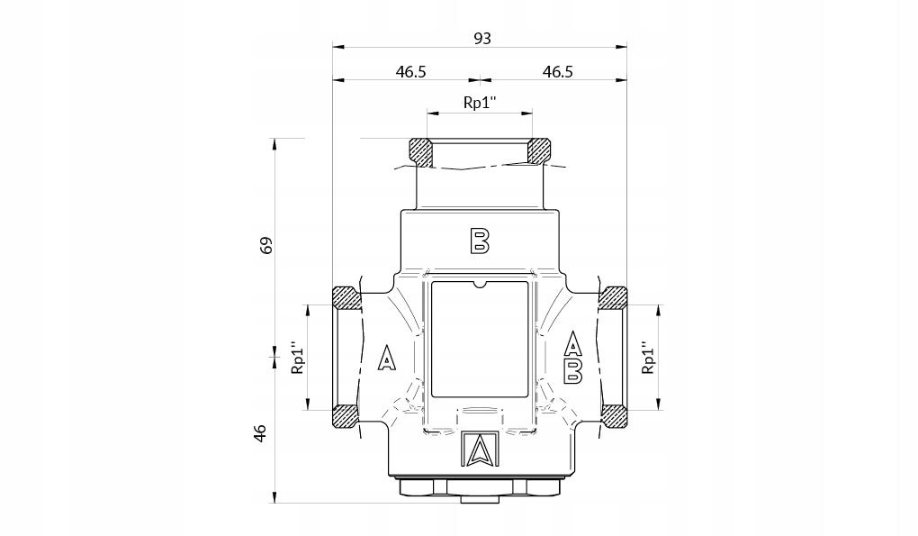 AFRISO Zawór temperaturowy ATV 336, DN25, Rp 1 cal, kvs 9, 60°C