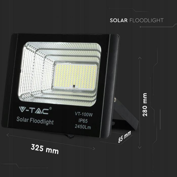 Projektor LED Solarny V-TAC 35W Czarny IP65, Pilot, Timer VT-100W 4000K 245