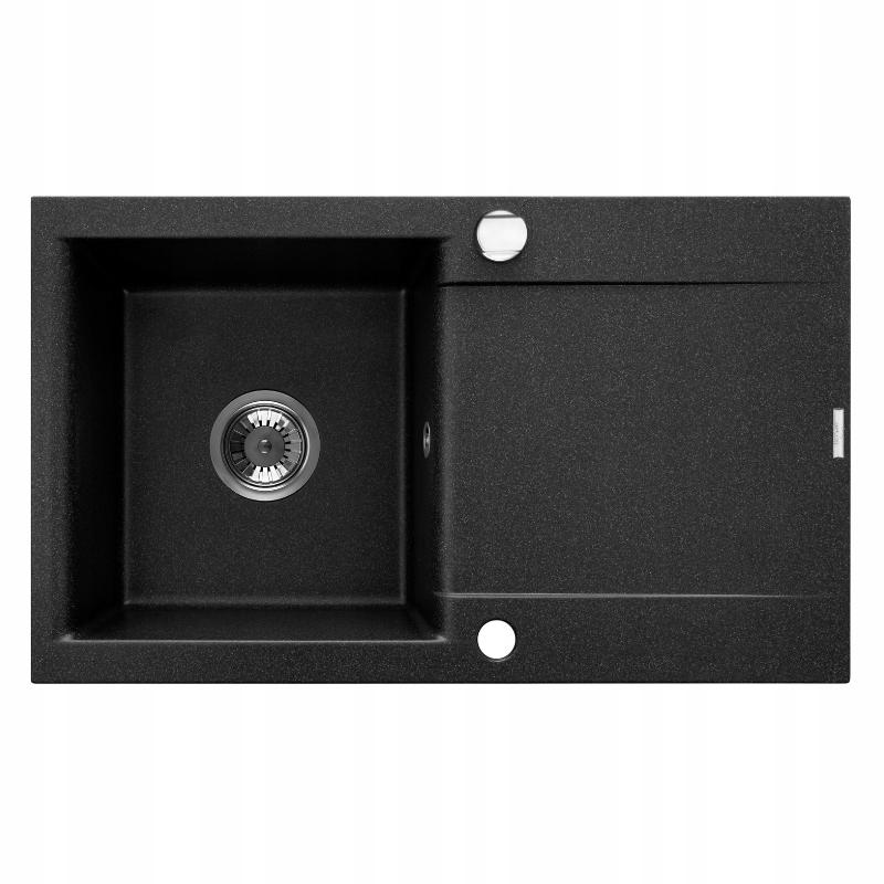 ZLEWOZMYWAK GRANIT 1K TESALIA CZARNY NAKRAPIANY Z SYF CHROM Z DŁUGIM OCIEK