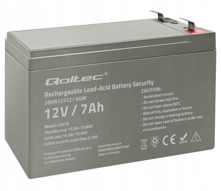 QOLTEC Akumulator AGM 12V 7Ah max. 105A Security