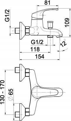Bateria wannowa ścienna ARMATURA KRAKÓW MALACHIT 2-otw mosiężna chrom
