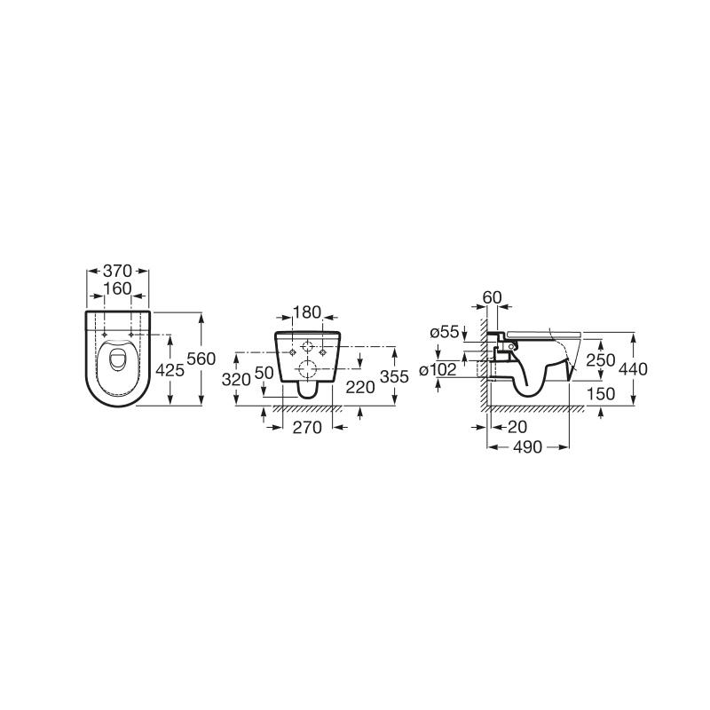 Miska wisząca INSPIRA ROUND 56x37cm Rimless Biały ROCA[10]