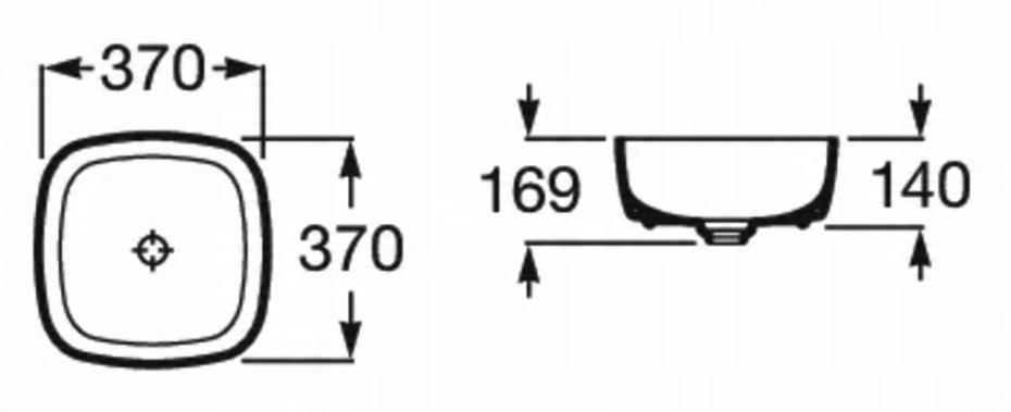 Umywalka nablatowa INSPIRA Soft 37x37cm, b/otw., b/przel. Onyx ROCA