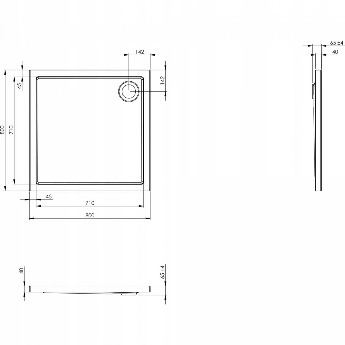 Brodzik akrylowy kwadratowy 80x80x4 cm ROCA GRANADA SQUARE FLAT