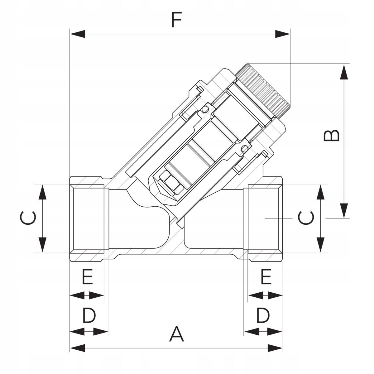 Filtr skośny siatkowy z magnesem, nakrętno-nakrętny, DN32, G1 1/4