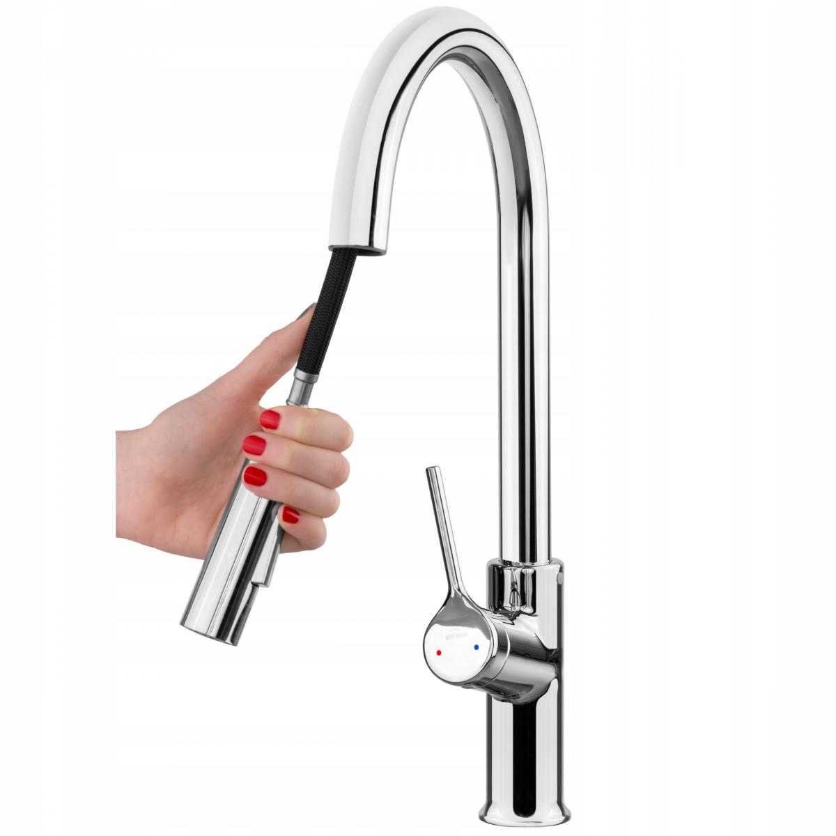 INVENA BATERIA ZLEW FARSALA Z WYCIĄGANĄ 2F WYLEWKĄ TYPU U CHROM TREND