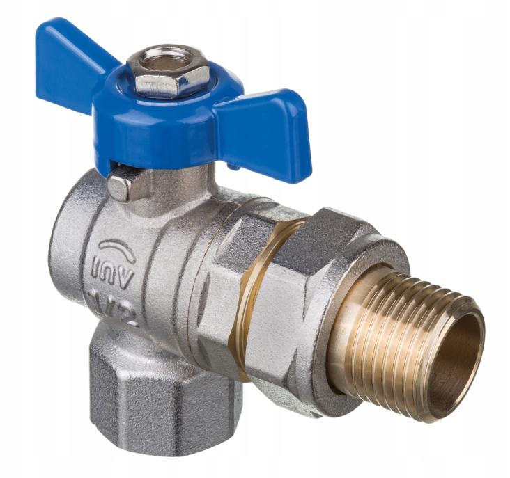 INVENA ZAWÓR KULOWY KĄTOWY ZE ŚRUBUNKIEM DN 15 Z NIEBIESKIM MOTYLKIEM PROV