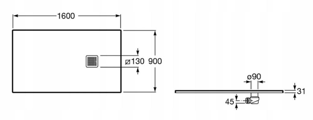 Brodzik prysznicowy kompozyt STONEX prostokąt 90x160x3.1 cm TERRAN syfon