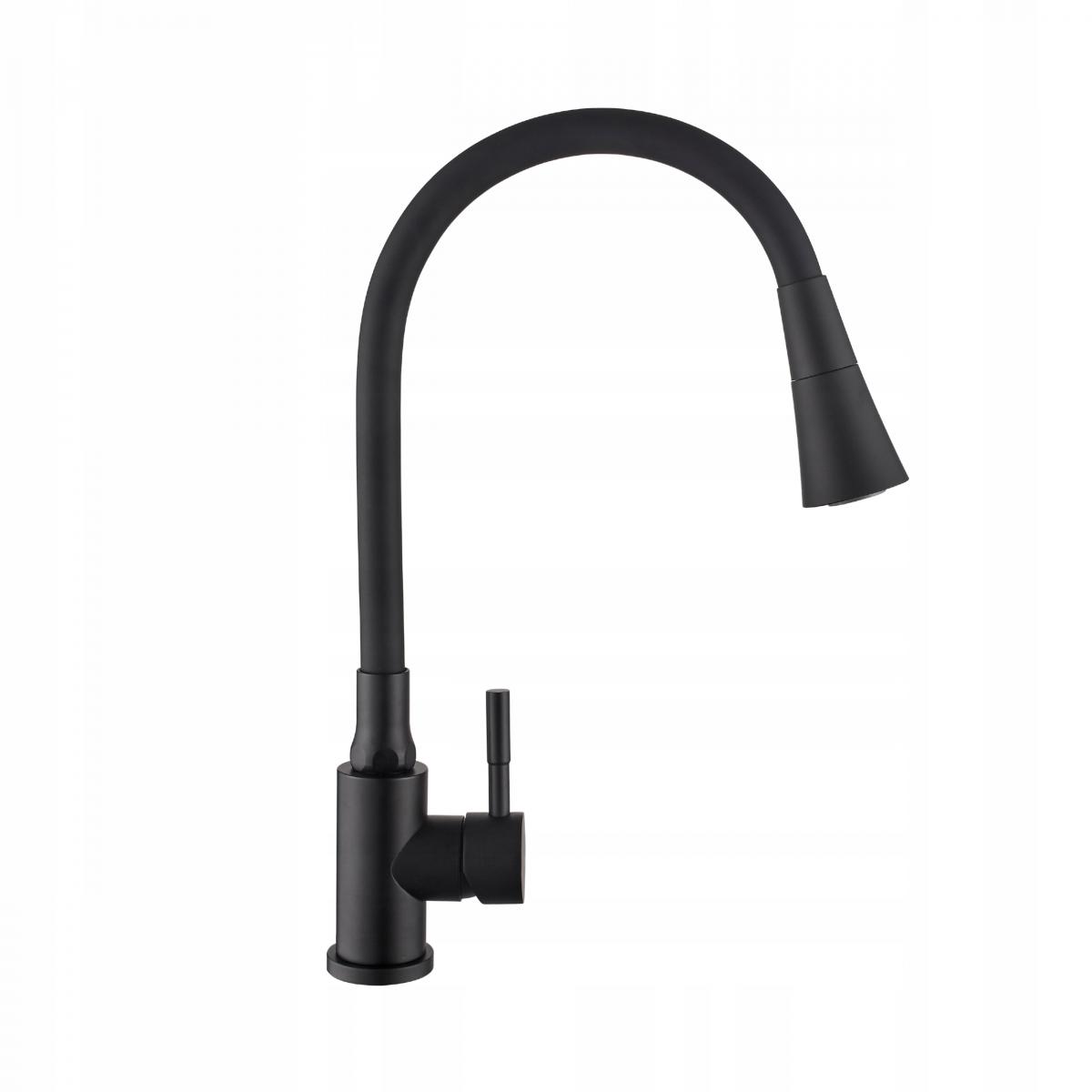 INVENA BATERIA ZLEWOZMYWAKOWA GABI Z RUCHOMĄ 2F WYLEWKĄ, CZARNA